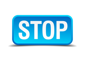 Stop blue 3d realistic square isolated button