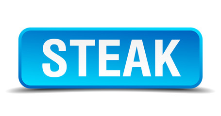 Steak blue 3d realistic square isolated button