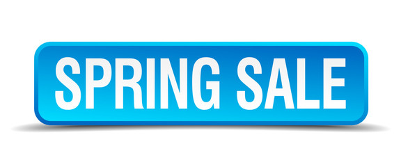 Spring sale blue 3d realistic square isolated button