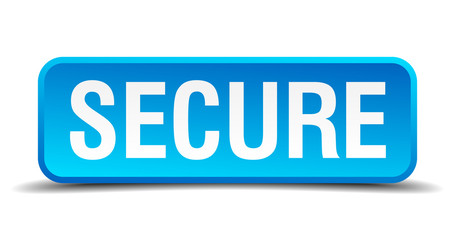 Secure blue 3d realistic square isolated button