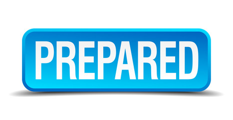 Prepared blue 3d realistic square isolated button