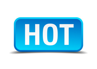 Hot blue 3d realistic square isolated button