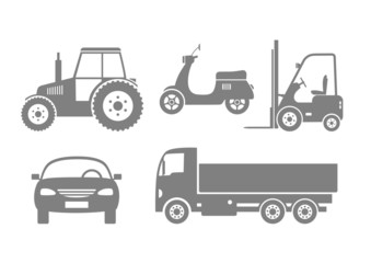 Grey vehicle icons on white background