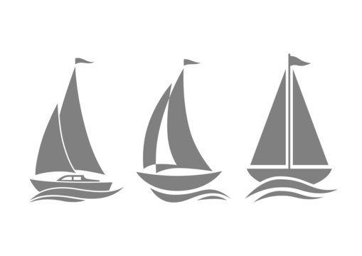 Grey sailboat icons on white background