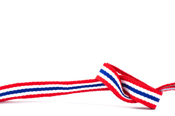 thai flag ribbon pattern on white background  and blank area