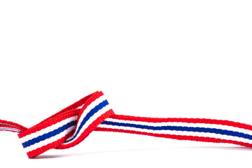 thai flag ribbon pattern on white background  and blank area