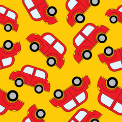 Naklejka premium Cartoon cars seamless pattern. Template for design.