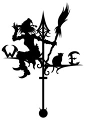 Halloween's weathervane with silhouettes of a Witch and a cat