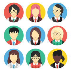 Vector Set of Female Avatars Flat Icon
