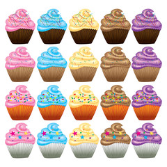 Cake with cream on a white background. Vector set.
