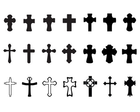 Black Silhouettes Of Different Crosses, Vector