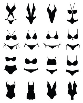 Silhouettes of swimwear and bikini, vector