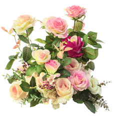close up of pink roses flowers bouquet isolated white background