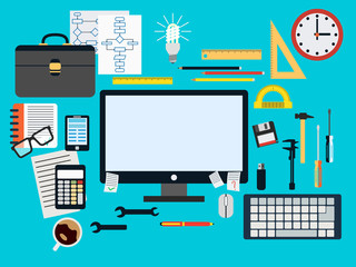 Programmer workplace flat vector concept