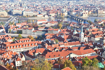 Fototapeta na wymiar Top view of Prague city in Autumn