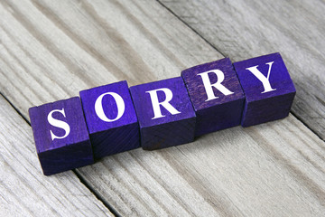 concept of apology, sorry word on wooden cubes