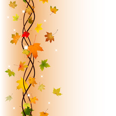 Fototapeta na wymiar Vertical seamless pattern of branch autumn maple leaves