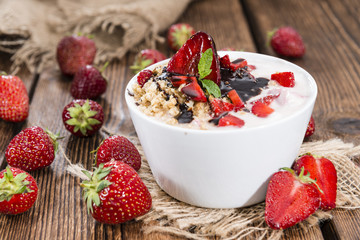 Strawberry Yogurt with Chocolate Sauce