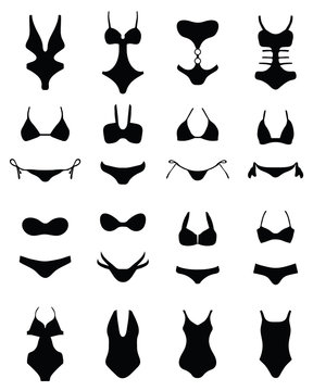 Black silhouettes of swimwear and bikini, vector