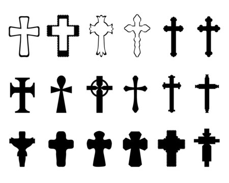 Black silhouettes of different crosses, vector