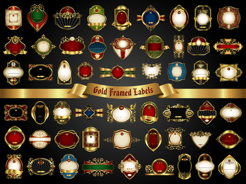 Vector set of gold framed labels - vintage style