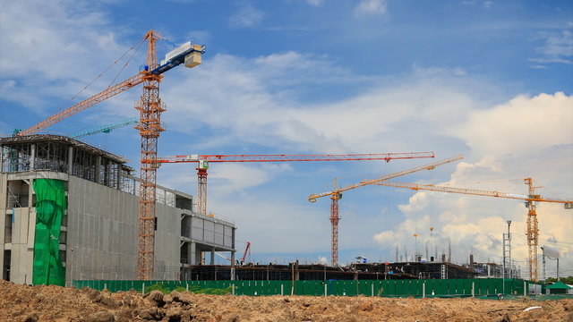 Time lapse crane working in construction building
