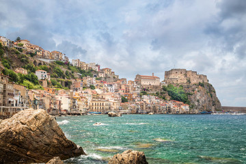 Fototapeta na wymiar Fishing quarter of Scilla with Castello Ruffo, Calabria, Italy