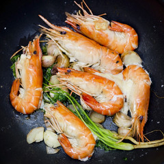 Close up baked Salted Prawns