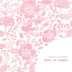 Pink textile birds and flowers frame corner pattern background