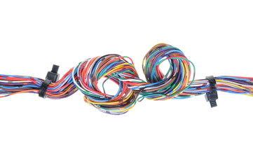 Color computer cable with cable ties isolated on white