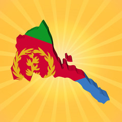 Eritrea map flag on sunburst illustration