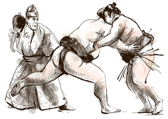 Fototapeta na wymiar Sumo. An full sized hand drawn illustration in calligraphic styl