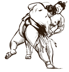 Sumo. An full sized hand drawn illustration in calligraphic styl