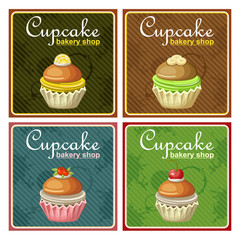 Set of four vintage posters cupcake.