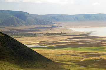 Panoramic view of Ngorongoro crater and rim.