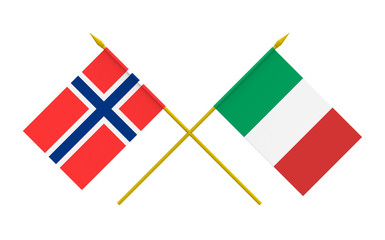Flags of Italy and Norway, 3d render, isolated