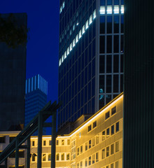 Skyline of business buildings in Frankfurt at night