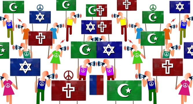 Manif de pacifistes musulmans,juifs et chr&eacute;tiens