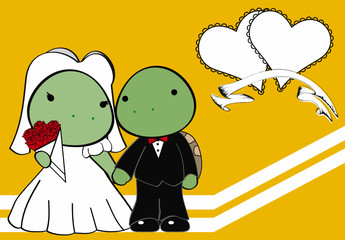 turtle couple married cartoon background in vector format