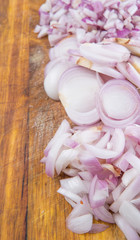 Chopped onions on a chopping board