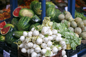Fresh raw taste new vegetables on market