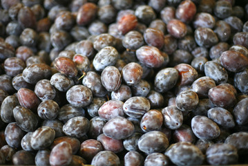 Plums on the farmers market background