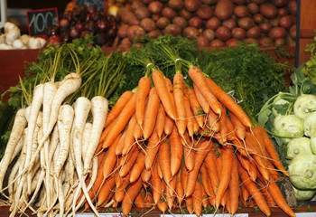 Carrot . Fresh raw taste new vegetables on  farmers market