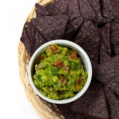 Guacamole dip and Organic Blue Corns Chips