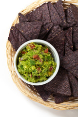 Guacamole dip and Organic Blue Corns Chips