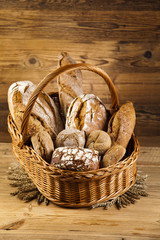 Traditional bread in wicker bucket