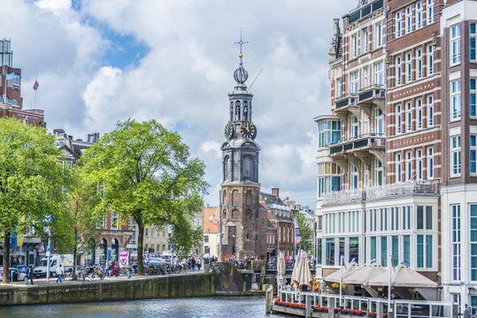 The Munttoren tower in Amsterdam, Netherlands.