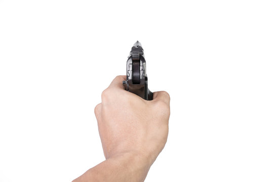 Men's hand with a Semi-automatic 9mm gun