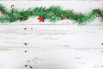 christmas decoration on white wood weathered background