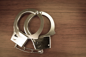 Closeup shot of metallic handcuffs